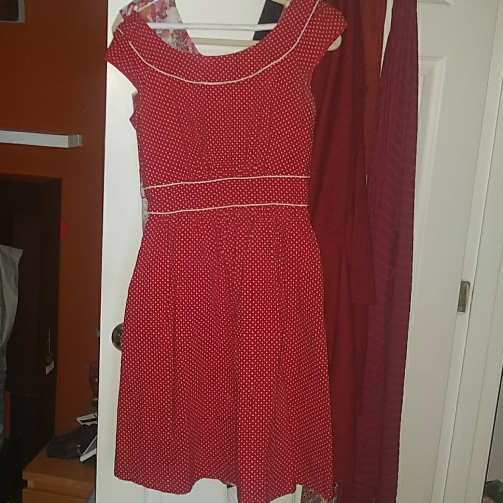Red Day after Day dress with tiny stain in front